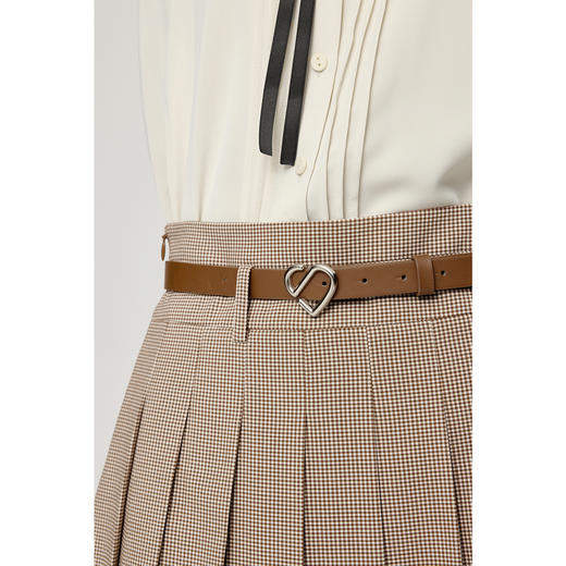 【严选】诗凡黎学院风双腰头格纹半身裙2024秋新款百褶高腰遮胯A字短裙女SF7140821 商品图3