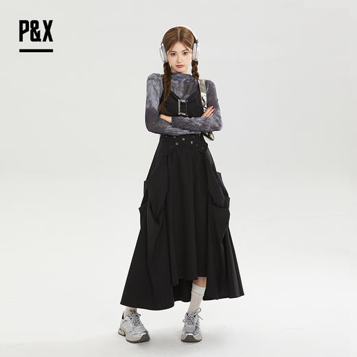 P&X设计师女装秋季长袖休闲时尚连衣裙套装长裙 824314181 黑色 商品图2