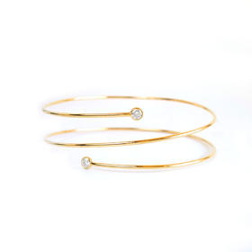 【95新】Tiffany & Co.蒂芙尼Elsa Peretti系列18K黄金双环双钻线圈手镯腕围约 16-17cmm女士现售价9500特价！260724NJS07