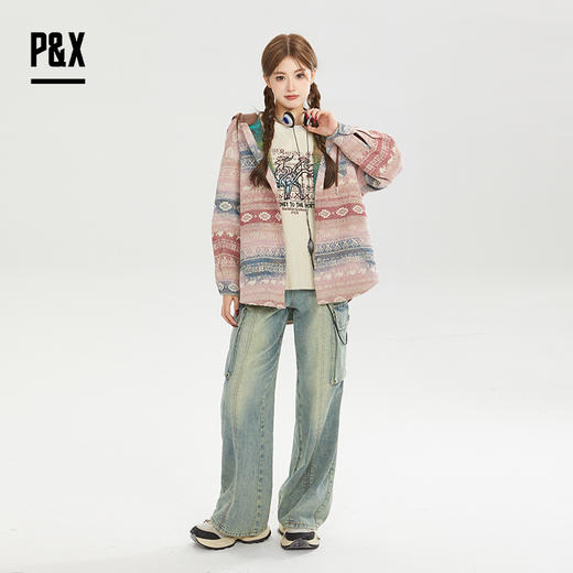 P&X设计师女装秋季休闲国潮宽松复古中长款外套824313293 花色 商品图1