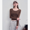 美式复古辣妹修身T恤女秋季大领口长袖收腰显瘦上衣V3242333 商品缩略图3