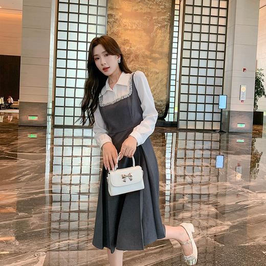 奢姿2025年春季新款大码女装减龄花边裙子胖妹妹撞色假两件连衣裙9943826606 商品图2