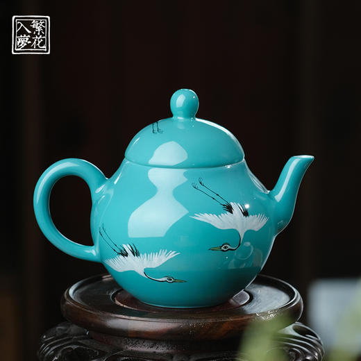 繁花入梦新彩堆白 碧霄瑞鹤梨韵壶   碧霄瑞鹤二才盖碗  碧霄瑞鹤壶承 商品图0