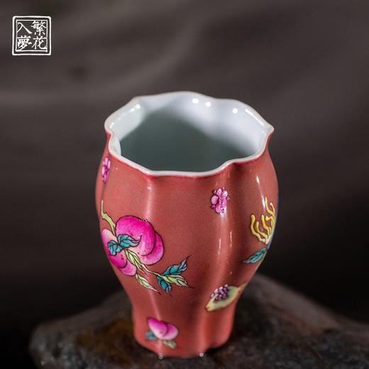 繁花入梦红釉花间榴红小佛手杯（缺货） 商品图1