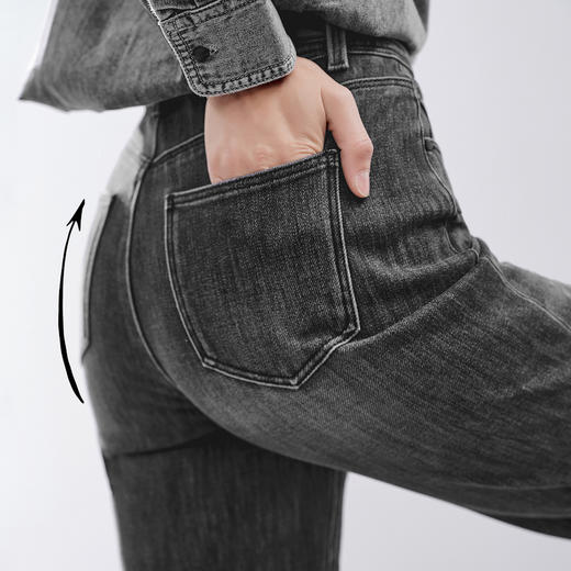 【严选】伊芙丽高弹力翻脚口显瘦百搭复古牛仔裤女2024秋装新款通勤裤子1F7951291 商品图2