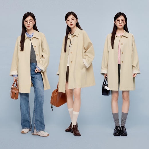 【严选】诗凡黎高级感卡其色风衣2024秋新款小个子中长设计感通勤气质外套SF8160211 商品图1