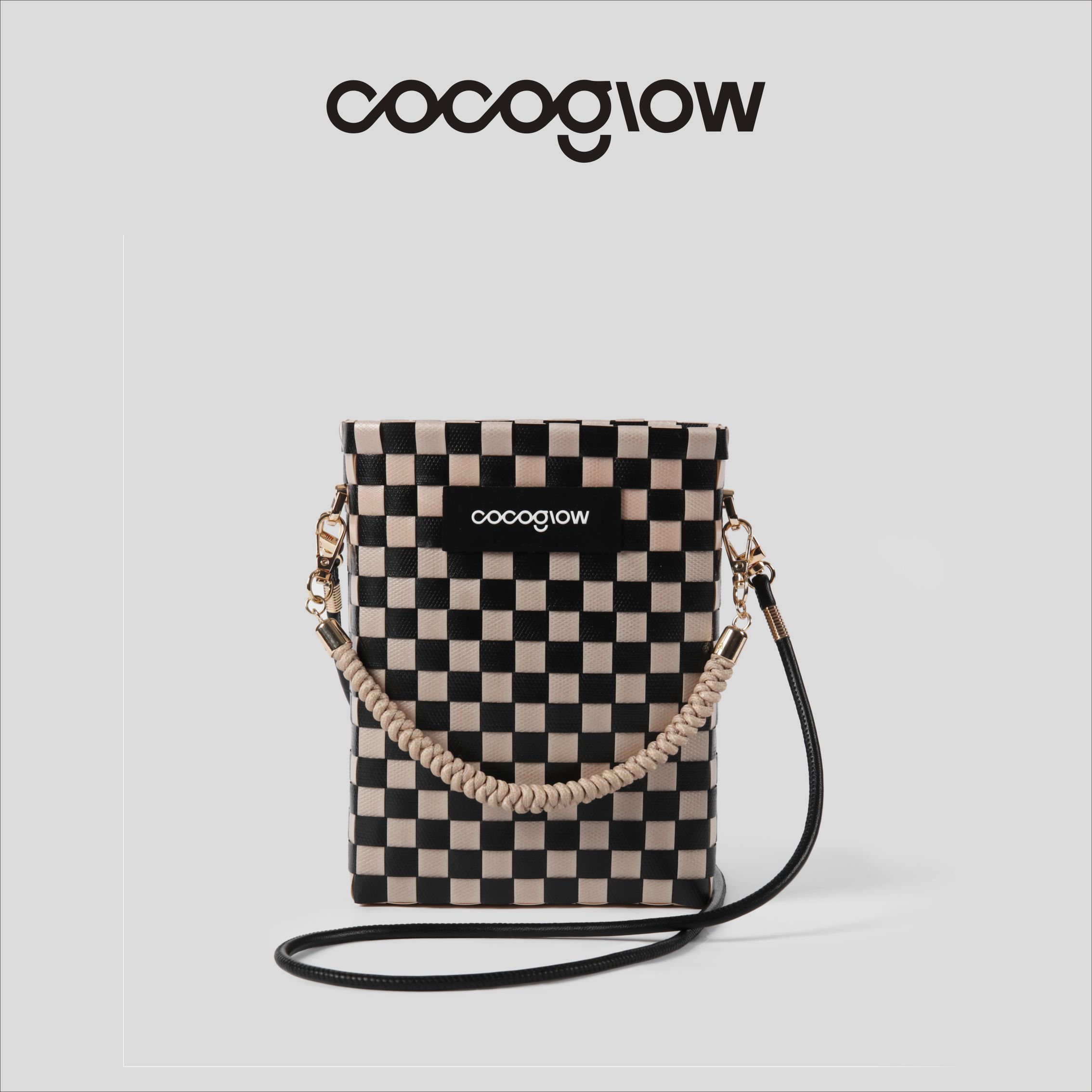 cocoglow ·Chessboard_棋盘迷你托特女包手工编织包mini斜挎包