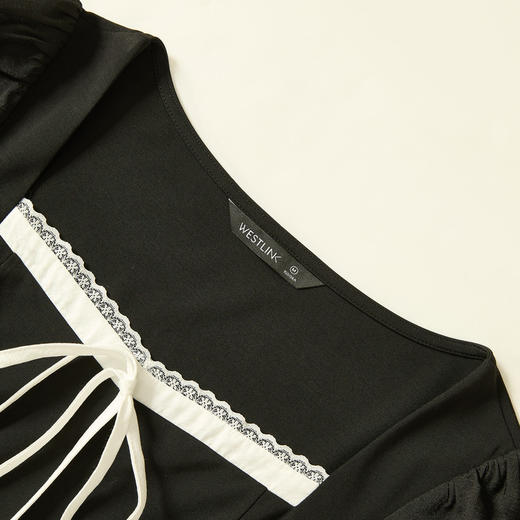 赫本风高级感浪漫复古长袖连衣裙女早春蕾丝花边拼接长裙V3342280 商品图5