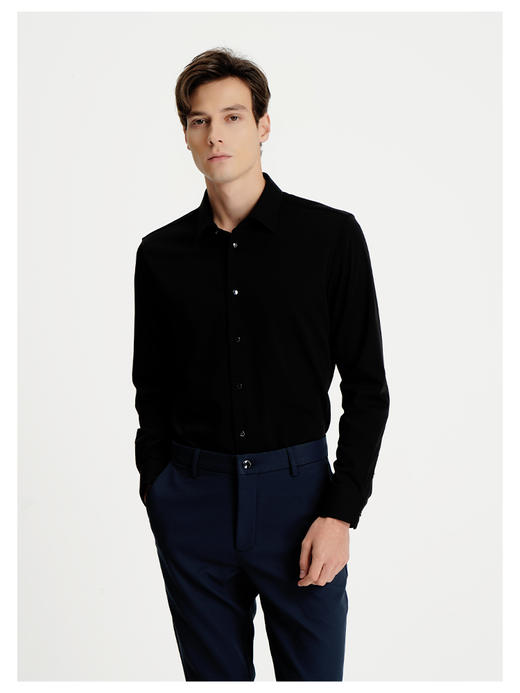 callisto黑色粘纤混纺长袖衬衫 商品图3