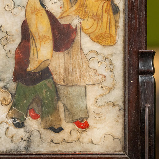 清 红木镶云石彩绘人物诗文砚屏（一对） 商品图3