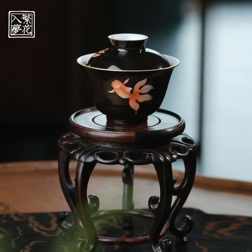 繁花入梦梵红观鱼佳趣二才盖碗 商品图1