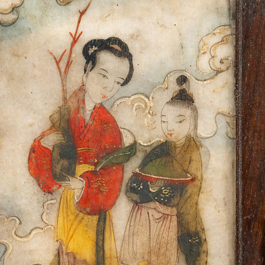 清 红木镶云石彩绘人物诗文砚屏（一对） 商品图2