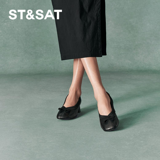星期六简约蝴蝶结方头低跟单鞋SSC3111173 商品图3