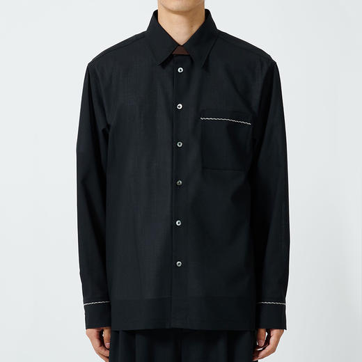 Irenisa EMBROIDERY BOXY SHIRT 羊毛混纺面料垂坠长袖衬衫 商品图0