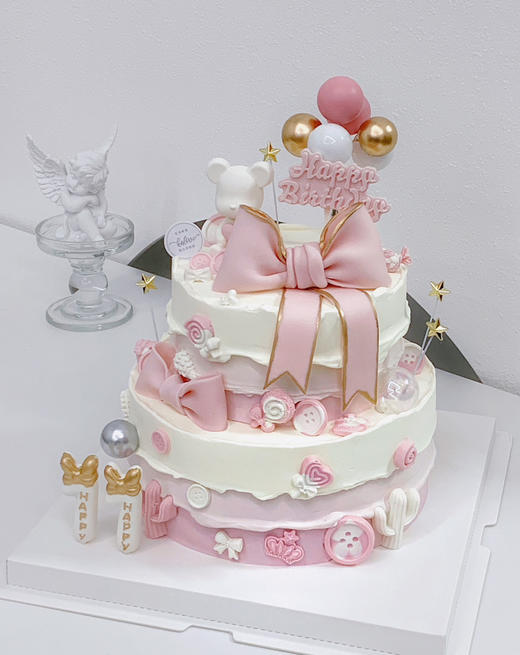 粉色小熊蝴蝶结周岁女生女孩蛋糕（需要数字备注 商品图2