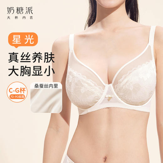 [星光超薄文胸]大胸显小真丝大码显瘦内衣防凸点蕾丝全罩杯文胸显瘦女 商品图0