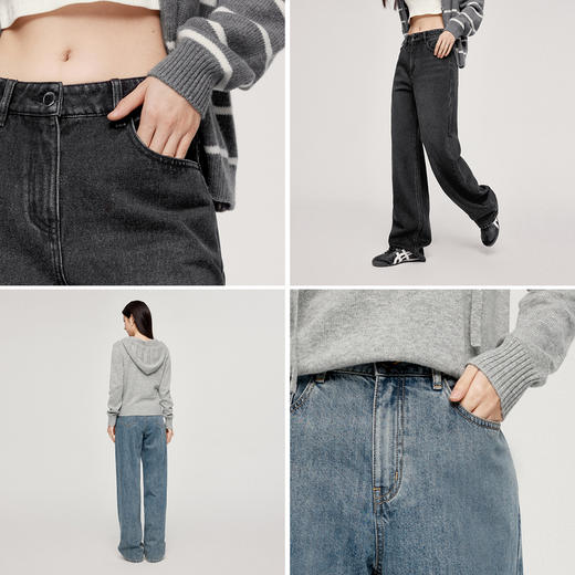 【严选】诗凡黎高街直筒阔腿牛仔裤2024秋新款美式复古小个子高腰显瘦长裤SF8150751 商品图2