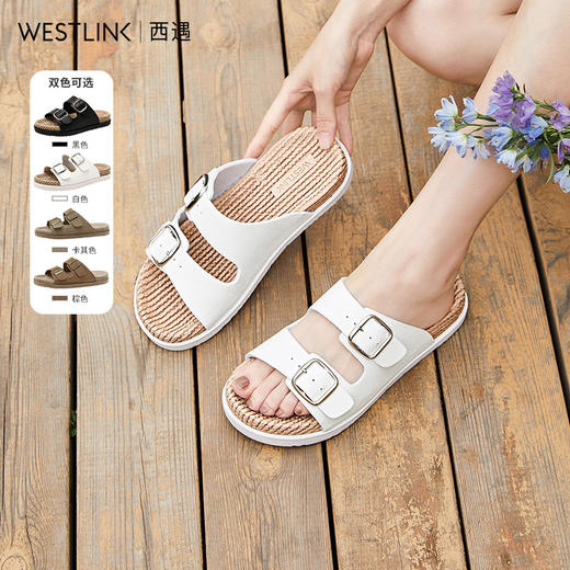 西遇勃肯凉拖鞋女新款夏季厚底凉鞋白色一字带外穿沙滩拖鞋21546674 商品图0