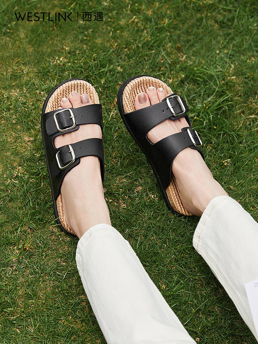 西遇勃肯凉拖鞋女新款夏季厚底凉鞋白色一字带外穿沙滩拖鞋21546674 商品图5