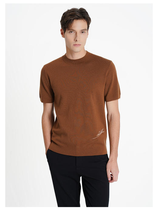 callisto咖啡色绵羊毛混纺短袖毛衣 商品图2