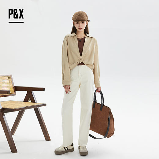 P&X设计师女装秋季通勤简约衫衣两件套上衣 824315286 卡其/咖 商品图1
