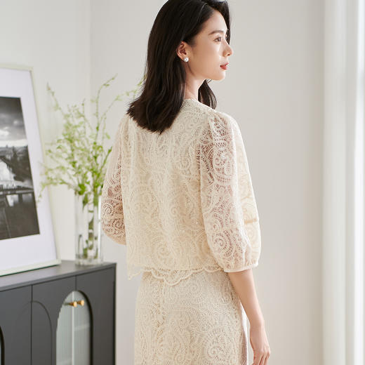 米思阳2026春季新款法式设计感蕾丝衬衫高端镂花泡泡袖上衣女小衫3165 商品图3