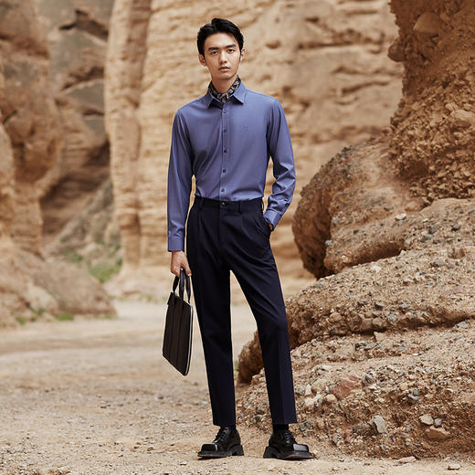 【含莫代尔】柒牌长袖衬衫男士2024秋季新款商务正装上班休闲衬衣	127A70290 商品图3