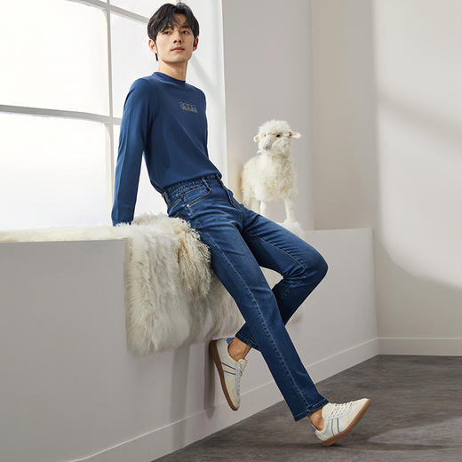 【含羊毛】柒牌水洗牛仔裤男2024秋冬新款时尚休闲百搭直筒长裤子	127H71350 商品图3