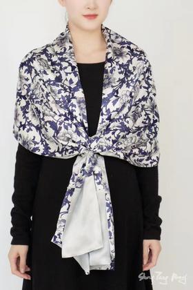 盛唐牡丹 |真丝盘扣披肩-青花瓷（福利品）