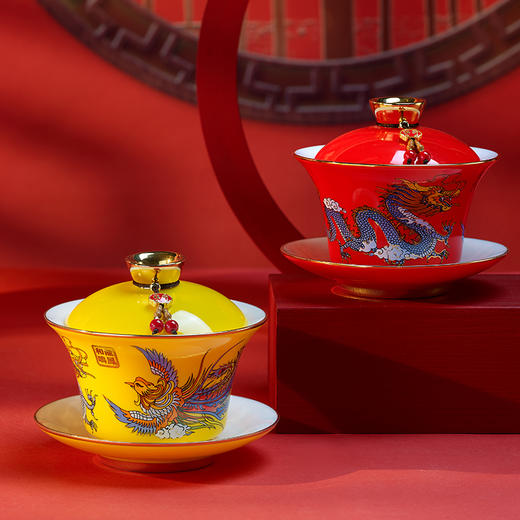《衍福·龙凤和鸣》茶礼珍品套装 足金乾隆御笔衍福云佩  婚礼婚庆敬茶 龙凤茶杯 盖碗茶茶具 商品图3