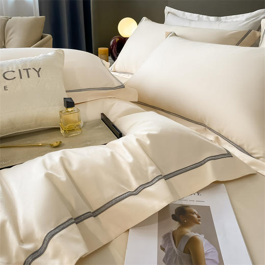 自然醒轻奢高端60支长绒棉刺绣床上四件套全棉纯棉100高级感床单床笠款被套三件套床品NH 商品图10