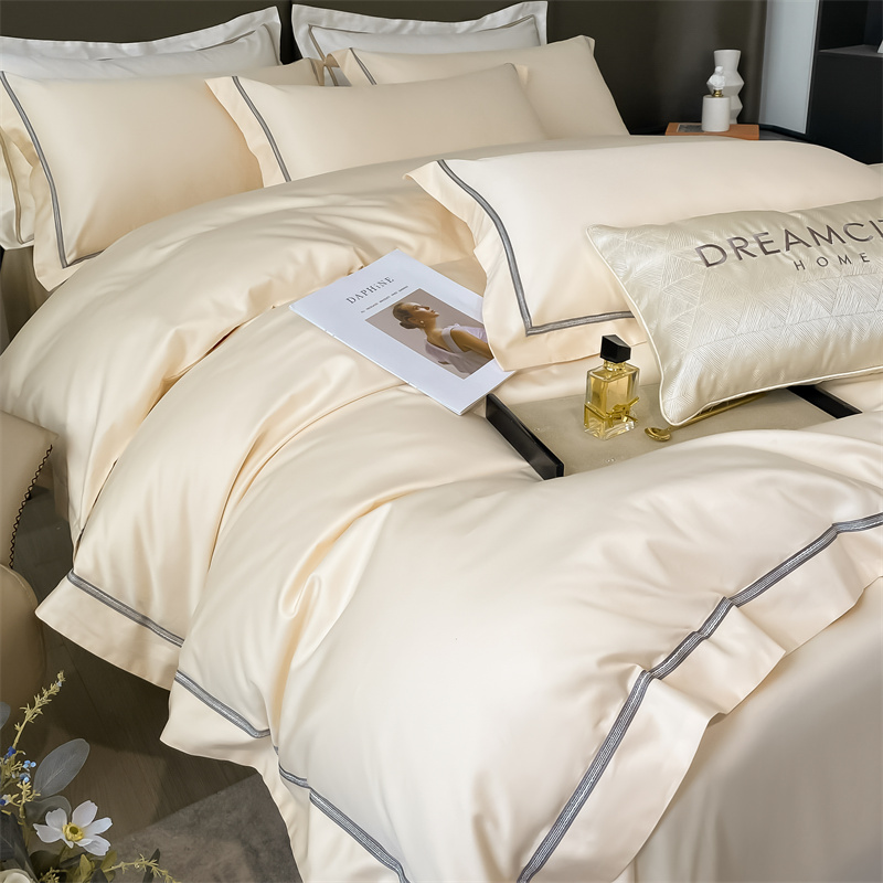 自然醒轻奢高端60支长绒棉刺绣床上四件套全棉纯棉100高级感床单床笠款被套三件套床品NH