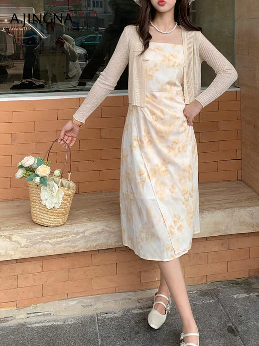 【甜美气质】阿菁娜轻国风仙女印花连衣裙套装F29X230002 商品图0