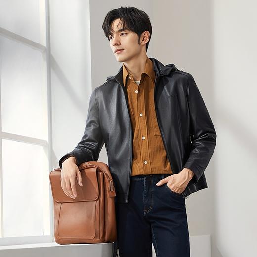 【绵羊皮】柒牌真皮皮衣男士2024秋冬新款商务百搭可脱卸帽领外套	127J70400 商品图1