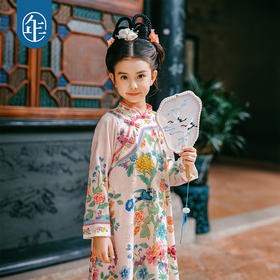 年衣童装女童改良旗袍连衣裙新款秋季儿童新中式表演服甜美连衣裙花花世界长袖旗袍裙