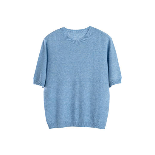 绽放595朵2024早秋新款女装天丝羊绒羊毛短袖彩色文艺针织T恤上衣 商品图4