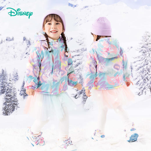 迪士尼童装女童夹棉外套冬季米妮宝宝满印卡通连帽加厚保暖上衣ZD4CS001 商品图2