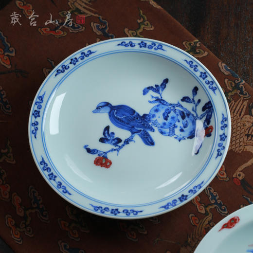 歲合山房俞强款青花釉里红石榴盘 商品图0