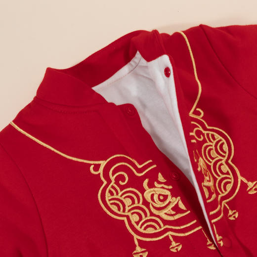 贝贝怡婴儿秋冬大红喜庆连体衣加厚保暖满月周岁拜新年装新生儿宝宝哈衣ZB4DL031 商品图4