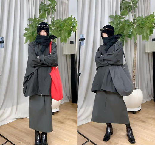 HIDEMI 极简麂皮抽绳松紧带干爽棉口袋休闲感半身裙 马斯正红/雾霾蓝灰 商品图1