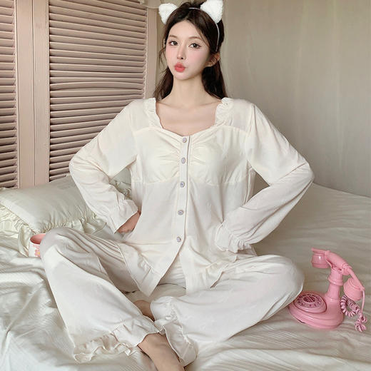 【ins公主风❗️长袖开衫家居服套装】自带胸垫，免穿文胸内衣❗️舒适透气，家居外穿都可以，长袖长裤睡衣女春季新款少女两件套 商品图2