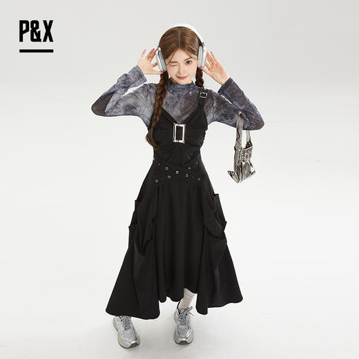 P&X设计师女装秋季长袖休闲时尚连衣裙套装长裙 824314181 黑色 商品图3