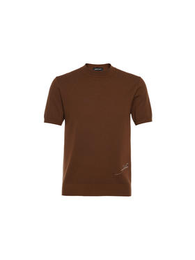 callisto咖啡色绵羊毛混纺短袖毛衣