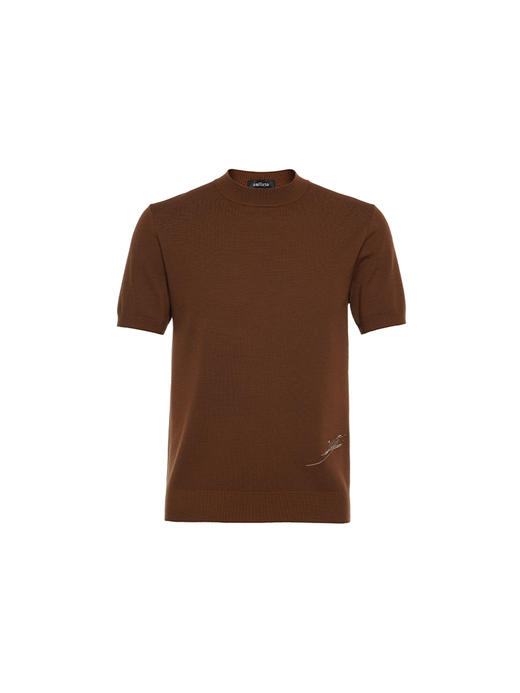 callisto咖啡色绵羊毛混纺短袖毛衣 商品图0