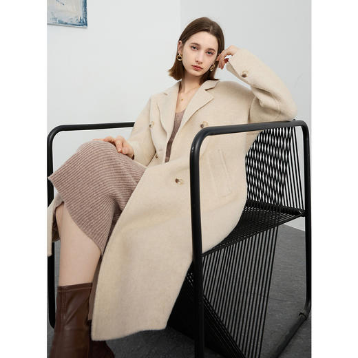 三彩2024冬季新款静奢风阿尔巴卡双面呢毛呢大衣外套长款女M 商品图1