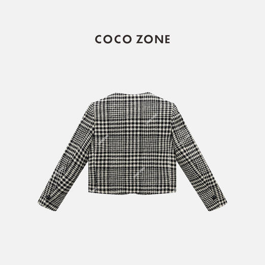 COCO ZONE 时尚格纹圆领外套气质百搭长袖上衣CC2C1540 商品图1