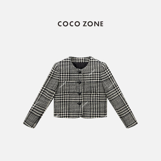 COCO ZONE 时尚格纹圆领外套气质百搭长袖上衣CC2C1540 商品图0