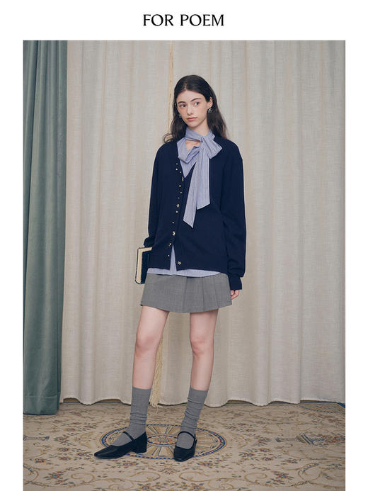 ForPoem 现货 24/FW原创设计V领钉珠装饰百搭羊毛宽松针织开衫 商品图3