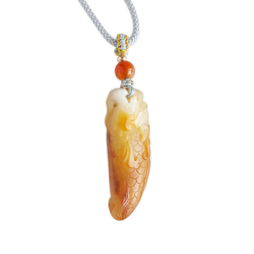 【天然正品】天然新疆籽料黄皮如意图案鱼化龙造型和田玉吊坠项链160724NJM15 商品图0