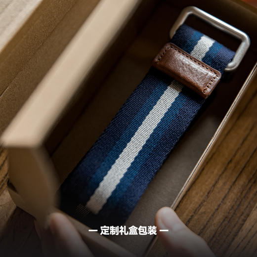 工装优选复古双环扣条纹腰带学院风免打孔松紧编织帆布配饰裤带男 商品图4